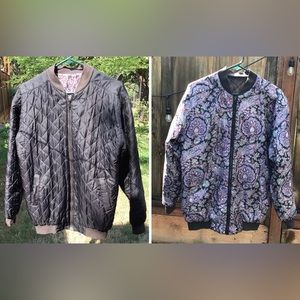 Partners Women's 100% Silk Reversible Black/paisley Light Puffer Jacket Vintage